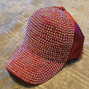 New Red and Pink Iridescent Pearls Satin Red Baseball Cap
